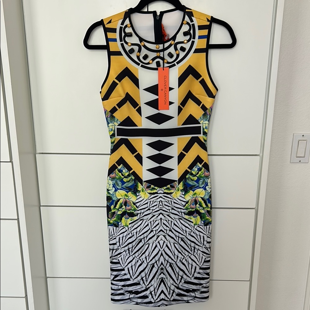 Clover  Canyon Yellow and Black Patterned Dress